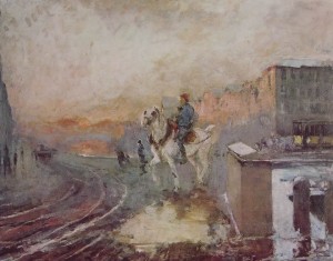 Bianchi Mosè: Tramonto sulla darsena a Porta Ticinese, anno 1895, Pinacoteca ambrosiana di Milano.